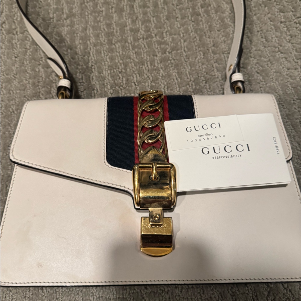 Gucci White Bag with Gold and Red Details